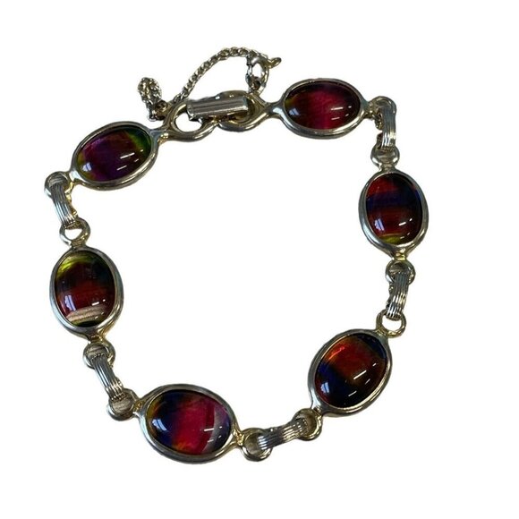 Sarah Coventry Gold Tone Multi-Color Cabochon Link Bracelet - Picture 1 of 5